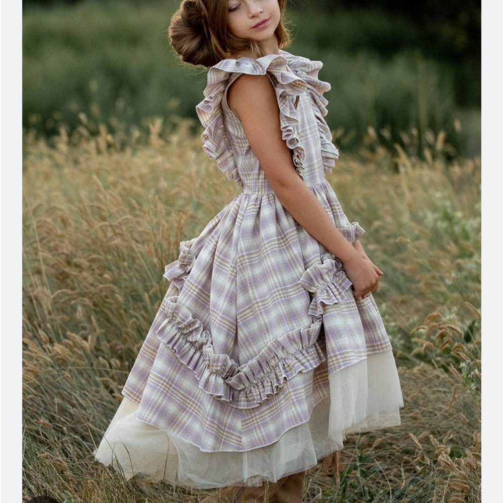 Joyfolie Reign Lavender Plaid Ruffle Dress
